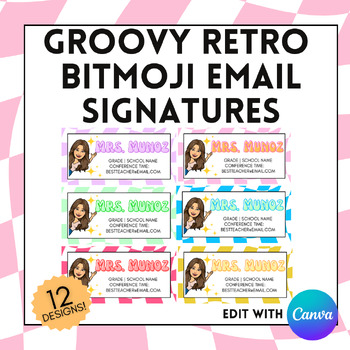 Preview of FREEBIE Pastel Groovy Retro Email Signature BUNDLE Canva Template