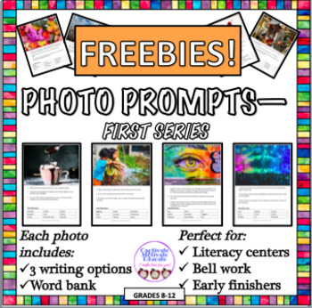 Preview of FREEBIE Photo Prompts--creative writing, literacy centers, bell ringers