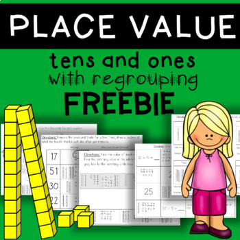 Preview of FREEBIE Place Value Adding w/ Regrouping 2 Digits Tens and Ones Base Ten Blocks