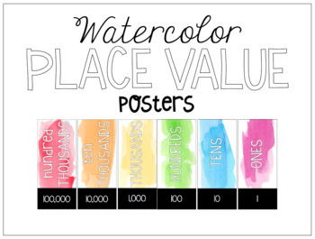 Preview of FREEBIE Place Value Posters - Rainbow Watercolor