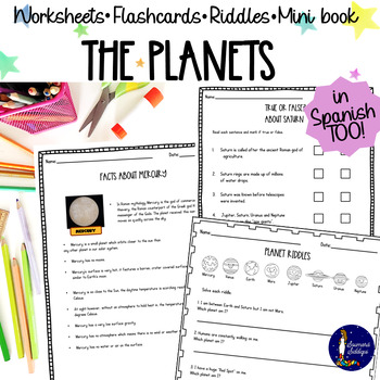 Preview of Planets Worksheets Flashcards with Book