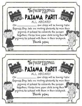 Preview of FREEBIE Polar Express Pajama Party Invite