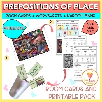 Preview of FREEBIE | Prepositions of Place | ESCAPE ROOM | BOOM Cards| Worksheets | Kaboom