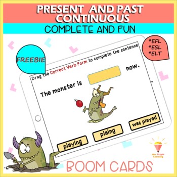 Preview of FREEBIE | Present and Past Continuous Game | Distance Learning | BOOM Cards