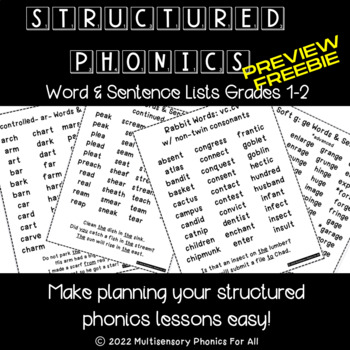 Preview of FREEBIE Preview-Structured Phonics Words & Sentences Grades 1-2 l OG l SOR l PDF