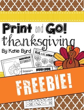 Preview of FREEBIE! - Print and Go! Thanksgiving Math and Literacy (NO PREP)