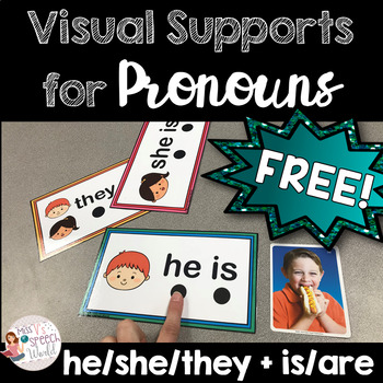 Preview of FREEBIE: Pronoun Visual Supports - he/she/they + is/are for Speech Therapy