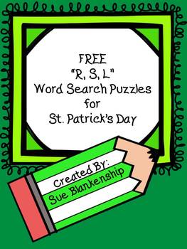 Preview of {FREEBIE} "R, S, L" Word Search Puzzles for St. Patrick's Day
