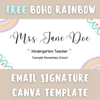 Preview of FREEBIE Boho Rainbow Email Signature Canva Template