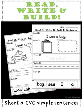 Preview of FREEBIE Read, Write & Build Short A CVC Sentences