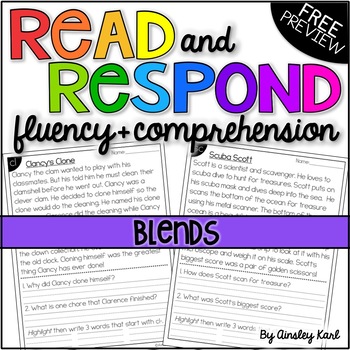 Preview of Phonics Reading Passages for Fluency & Comprehension - Blends - FREE PREVIEW!