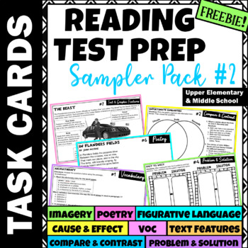 Preview of FREEBIE | Reading Comprehension Task Cards | Test Prep 3rd-6th | Sampler Pack #2