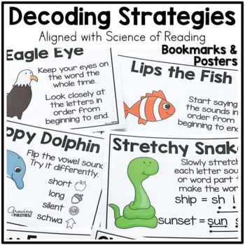 Preview of Decoding Reading Strategies Posters & Bookmarks - Science of Reading Strategies