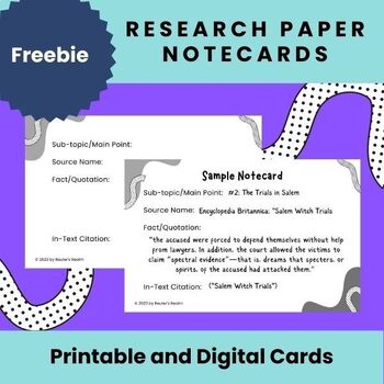 Preview of FREEBIE: Research Project Notecards - Print and Digital