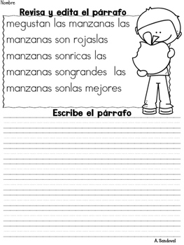 FREEBIE Revise and Edit Paragraphs in Spanish by Angelica Sandoval