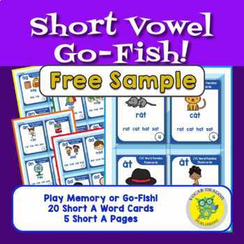 Preview of FREEBIE: Rhyming (Short A) Vowels Go Fish! | CVC Word Flash Cards / Memory