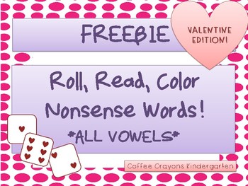 Preview of FREEBIE Roll and Read Nonsense Word Fluency (NWF) Valentine's Day Edition