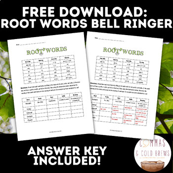 Preview of FREE Root Words Bell Ringer | No Prep | ELA, ESL | Answer Key Included!
