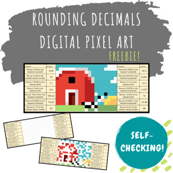 Preview of FREEBIE! Rounding Decimals Digital Pixel Art- engaging and self-checking!