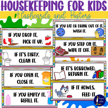 Preview of Housekeeping for Kids Flashcards and Posters