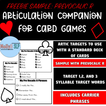 Preview of FREEBIE SAMPLE: Prevocalic R Articulation Card Games Companion