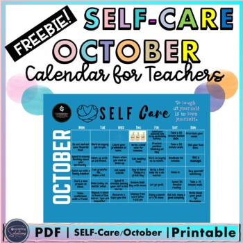 Preview of FREEBIE! SELF-CARE October Calendar for Teachers