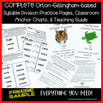 Preview of FREEBIE-Sample: Complete Syllable Division Pages, Anchor Charts & Teaching Guide