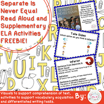 Preview of FREEBIE Separate Is Never Equal Read Aloud and Supplementary ELA Activities