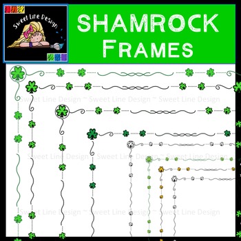 Preview of Clipart : FREEBIE!  Thin Shamrock Frames {Sweet Line Design Clipart}