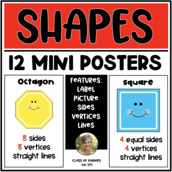 Preview of Shapes 12 Mini Posters & Student Tool Sheet Math Kindergarten & First