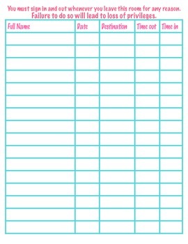 FREEBIE Sign out log sheet by Miss D in Secondary | TPT