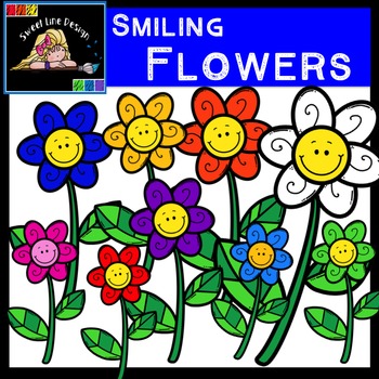 Preview of Clipart: FREEBIE! Smiling Flowers {Sweet Line Design Clipart}