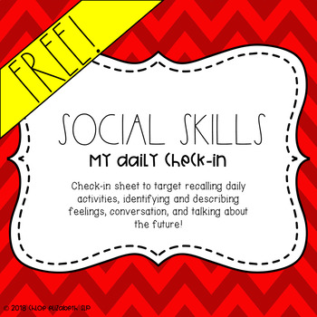 Preview of Social Skills Check-In Sheet for Speech Therapy! FREEBIE!