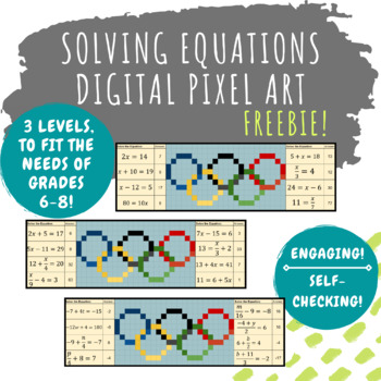 Preview of FREEBIE! Solving Equations Digital Pixel Art, Self-Checking Olympics Activity