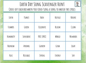 Preview of FREEBIE | Earth Day Song Scavenger Hunt for Distance Learning