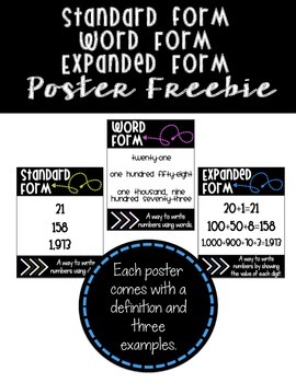 Preview of FREEBIE! Standard Form Word Form Expanded Form Posters