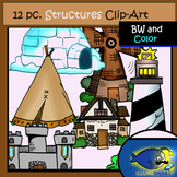 Structures Clip-Art Set-6 b&w, 6 Color