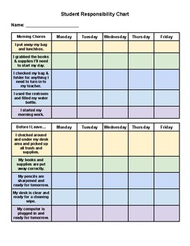 FREEBIE Student Responsibility Chart by Mini Majestic | TPT