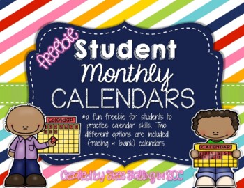 Preview of FREEBIE!!! Student monthly calendars (tracing & blank)