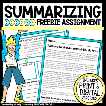 Preview of Freebie Summary Writing Assessment: Paper & Digital for Distance Learning