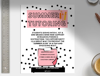 Preview of FREEBIE Summer Tutoring Editable Canva Flyer