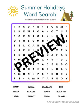 FREEBIE - Summer Word Search - Summer Holidays by Lexis Loot | TPT