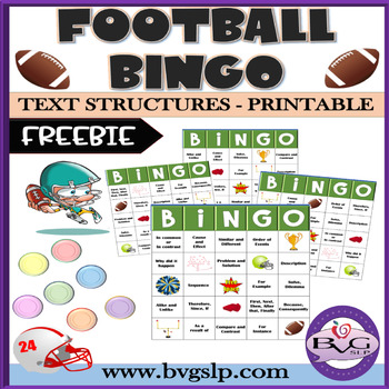 Preview of FREEBIE Text Structures Football BINGO - PRINTABLE or DIGITAL