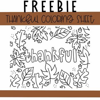 Preview of FREEBIE “Thankful” Thanksgiving Coloring Sheet with Leaf Border - November 