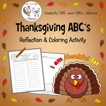Preview of FREEBIE - Thanksgiving ABC's Reflection and Coloring Activity, I Am Thankful For