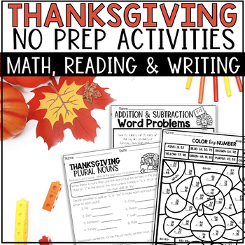 Preview of FREEBIE Thanksgiving Activities Math and Reading Worksheets for November