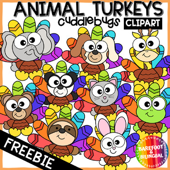 Preview of FREEBIE Thanksgiving Animals Clipart - Thanksgiving Turkey Clipart Cuddlebugs