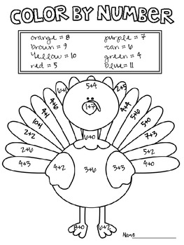 FREEBIE- Thanksgiving Color by Number {addition} by Pamela ...