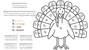 Preview of FREEBIE!! Thanksgiving Turkey Color by Letter