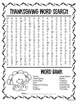 Thanksgiving Word Search by Crafty Vee's | TPT